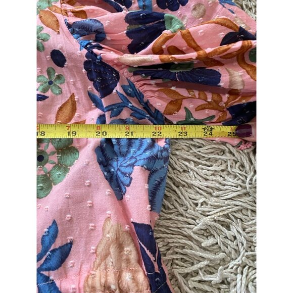 FARM RIO Seashell Tapestry Pink Mini Dress XL Organic Cotton Puff Sleeves Tassel - Picture 8 of 14